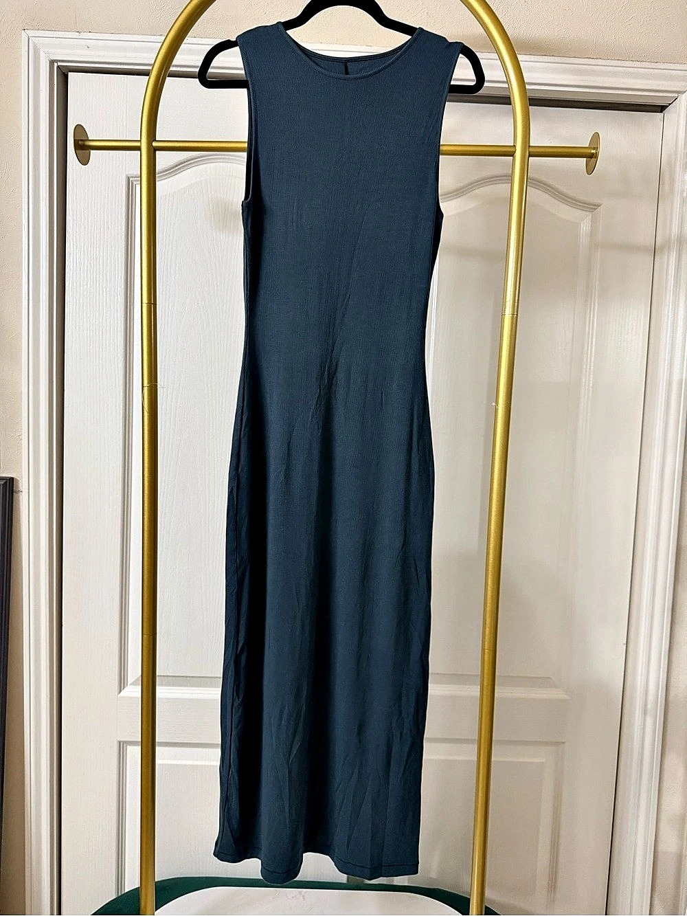 Quince Ribbed Sleeveless Maxi Dress Teal Blue Large - EUC or new
